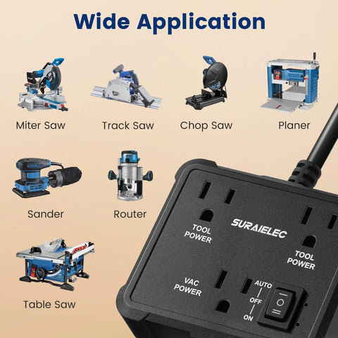 Automatic Vacuum Switch With Dual Tool Outlets Auto On Off Modes, Delay Shut Off For Dust Collectors And Workshop Tools, 125V 15A 1875W