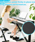 Woman playing electronic piano with Non Slip Piano Sustain Pedal Mat for Digital Keyboard And Electric Piano, anti-slip mat detail