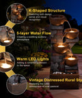 Five Tier Solar Outdoor Water Fountain With LED Lights 33 Point 5 Inch Tall Waterfall feature with solar panel and decorative pebbles