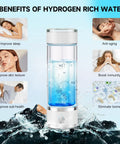 Hydrogen Water Bottle Generator Portable Rechargeable Glass Bottle With Spe Pem Technology Delivers 4100 PPB Pure Hydrogen In Just 3 Minutes For Health Hydration On The Go, shown with health benefits like improved sleep.