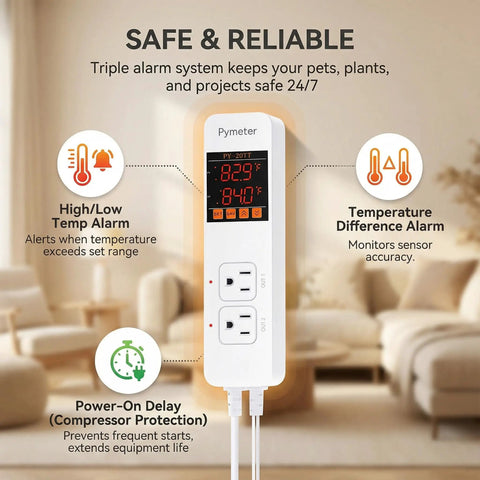Dual Probe Digital Temperature Controller For Reptile Terrarium Thermostat With Two Independent Outlets showcasing features