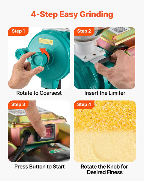 4-Step Easy Grinding Guide for Electric Grain Mill And Spice Grinder For Dry Grains, Coffee Beans, Cereals And Pepper, 1500W Cast Iron Pulverizer With Non Slip Feet, Commercial Grade Multipurpose Dry Material Grinder For Home, Farm, Or Small Kitchen