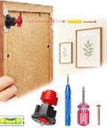 Picture Hanging Tool Kit With Precision Ink Markers For Keyhole And Sawtooth Hangers showing mini bubble level and screws.