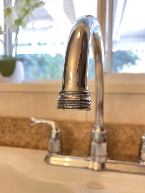 Chrome faucet adapter included in All In One Drain Unclogging Kit For 1.5 To 3 Inch Pipes Water Powered Pulsing Action Easy To Use
