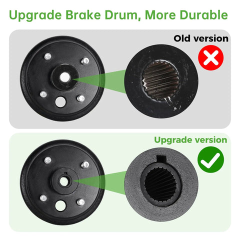 Comparison of old and upgraded Electric Golf Cart Brake Drum Hub Assembly For EZGO TXT Replacement Fits Rear Hub Spline And Axle Shaft Replaces OEM 19186G1P Heavy Duty Plug-And-Play Install Durable Rear Brake Drum Kit