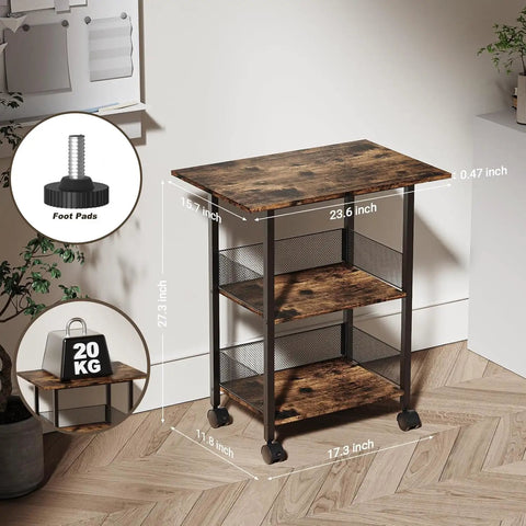 Heavy Duty 3 Tier Printer Stand On Rolling Casters With Deep Storage Shelves For Home Office Fax Machine Scanner Copier Table Smooth Roll Out Built Tough Pro Setup