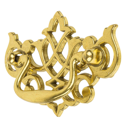 Chippendale Style Satin Brass Drawer Bail Pull for antique cabinets and furniture reproductions, 2-1/2 in center-to-center, ornate design