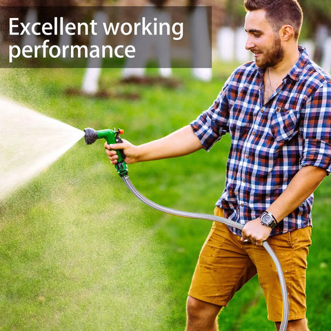 Heavy Duty Steel Wire Flexible PVC Vacuum Hose 1 Inch Inner Diameter 10 Ft With Fasteners Reinforced Clear Tubing in use for garden watering.