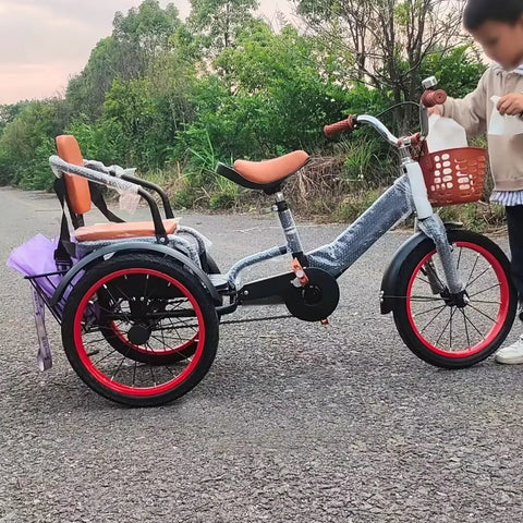 Cruise Ready Three Wheel Tricycle for Travel with rear passenger seat and pneumatic spoked wheels parked on road