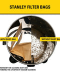 3 Pack Disposable Vacuum Bags For 1-3.5 Gallon Wet Dry Vac Dust Bag Compatible With SL18136 Model showing use vs no use