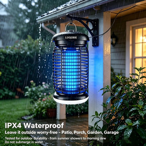 Bug Zapper Outdoor and Indoor Dual Use With UV LED Light 4200V High Voltage Waterproof Insect Killer installed on patio