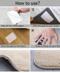 Instructional steps for installing Non Slip Rug Gripper Pads For Hardwood Floors, Heavy Duty No Slip Carpet Tape, 10 Pack Large Grey