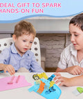 Front view of 21-piece kids kitchen knife set with colorful plastic forks and a pink cutting mat