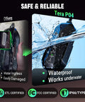 Tera P04 IP66 waterproof EV charger showcased in water, highlighting safe and reliable design, featuring charging buttons.