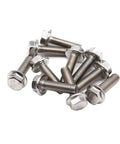 Pack Of Ten M8 X 20mm Flanged Hex Bolts Made From Solid 304 Stainless Steel For No Sweat Tightening And Badass Rust Shield On Heavy Duty Automotive Repairs And Weekend DIY Projects.