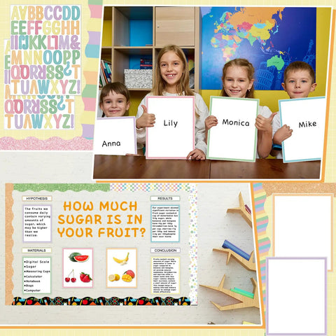 Totally All In One Science Fair Board Kit With 72 Glitter Candy Borders 36 Pastel Subtitles classroom display and student boards