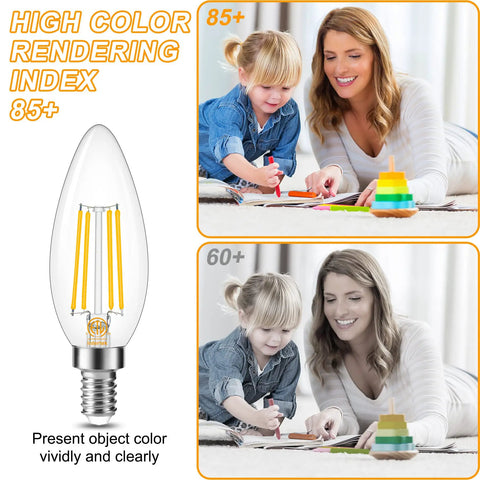 Dimmable E12 Candelabra LED Bulb 60W Equivalent B11 Candle Shape Clear Glass 3000K Soft White 600 Lumens Filament C35