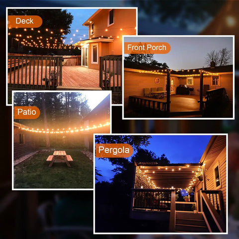 100 Ft G40 LED Outdoor String Lights With Shatterproof Bulbs illuminating deck, patio, front porch, and pergola