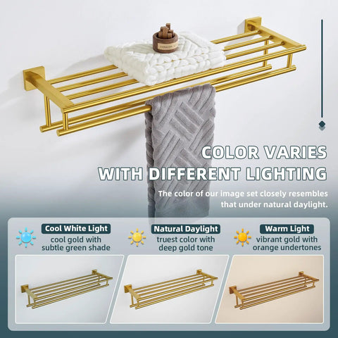 Brushed Dark Gold Stainless Steel Towel Rack With Shelf For Bathroom SUS 304 Hand Towel Holder Wall Mount