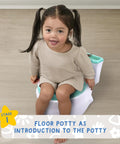 Interactive Toddler Potty Trainer Chair With Snappy Audio Clips And Upbeat Tunes, Two In One Step By Step Toilet Training Stand with child using floor potty.