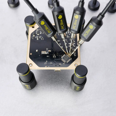 Hands Free PCB Probe Kit With Four SP10 Probes And Test Wires For Fine Pitch Components No Soldering Required True Probing With Spring Loaded Pin Tips For Circuit Board Soldering And Rework.