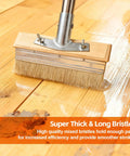 Long Handle Deck Stain Brush With 64 Inch Adjustable Shaft And 8 Inch Paint Brush Included in use on wood floor staining