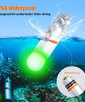 SD01PRO Upgraded Bright Dive Signal Light Submersible Beacon in water, showcasing green LED light and waterproof design
