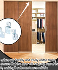 12 Piece Sliding Closet Door Roller Kit For Top Hung Bypass Wardrobe Doors With Three Quarter Inch Wheels In Two Offsets, installed on wooden doors