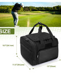 Golf Trunk Organizer Bag With Bottom Shoe Space, Reinforced Structure, Multiple Pockets, black 600D nylon, size dimensions shown