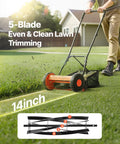 Manual Push Reel Lawn Mower With 14 Inch Cutting Width And Five Blades For Precise Trim Adjustable Height mowing lawn