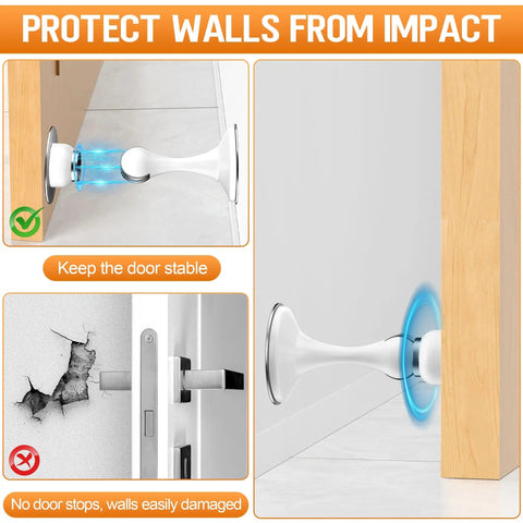 Two Pack Magnetic Door Stoppers Set Stainless Steel Wall And Floor Mount No Drilling Door Stop With 3D Adhesive Tapes