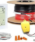 Electric Radiant Floor Heating Cable Kit With WiFi Thermostat And App Control For A No Brainer Way To Keep Floors Toasty, 10 Sq Ft Coverage, 120 Volt, 120W Cable, Installation Monitor Included with spool and components displayed