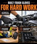Heavy Duty 7 Mil Black Nitrile Disposable Gloves For Mechanics Built Different Rock Solid Puncture Resistance And Dang Good Grip Packaged In A Slick Dispenser Box used for automotive maintenance tasks.