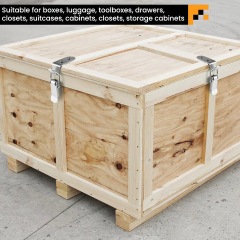 Beefy Stainless Steel Tool Box Hood Locks Latches 90 Degree Spring Loaded Toggle Lock Kit 2 Pack Hasps Installed on Wooden Crate