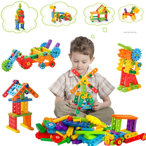 Child playing with the Totally Legit 92 Piece Screw Engineering Blocks Set With Sensory Construction Bricks for STEM activities.