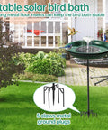 Solar Powered Bird Bath With Fountain For Hummingbirds, Durable 5 Prong Metal Stake Stand, Outdoor Yard Lawn Patio Garden Decor