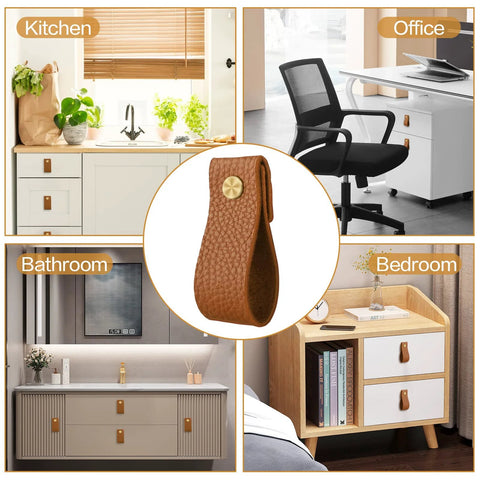 Leather Drawer Pulls Set for Modern Cabinets