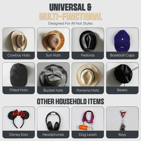 Heavy Duty Adhesive Hat Hooks For Wall Six Pack Super Slick Design Cowboy Hat Rack And Wide Brim Hat Organizer Solid Grip No Drill Hangers To Keep Your Room Looking Fresh