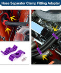 Workhorse An6 Hose Separator Clamps Split Dual Fuel Lines Rock Solid Pipe Divider Adapter Coolant Tubing Organizer 14mm Road Ready Aluminum Alloy 4 Pack Purple in engine bay.
