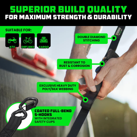 Close-up of person using Heavy Duty Ratchet Straps Set 1 Inch X 15 Feet 4 Pack With Safety S Hooks 1,823 Lb Break Strength for trucks