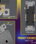 Decorator Receptacle With Kid Safe Tamper Resistant Design Self Grounding 15A 125V Wall Outlet Residential Grade features.