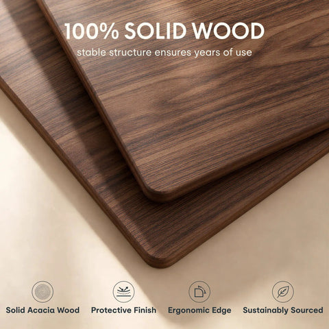 Close-up of Legit Solid North American Black Walnut Desktop for Straight Up Premium Motorized Height Adjustable Standing Desk.