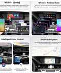 Wireless CarPlay Android Auto Adapter For Lexus ES NX IS RX CT 2014 2017 With Dual Band WiFi Two Point Four G Five Point Eight G Bluetooth 5.0 GPS Decoder And Plug And Play Retrofit Kit showing interface and features on car display