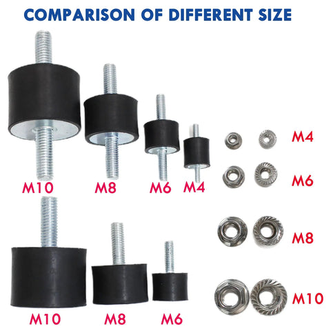Rock Solid 4 Pack M8 Double Stud Rubber Isolator Mounts Measuring 30X20mm With Zinc Coated Steel And Hex Locknuts sizes comparison