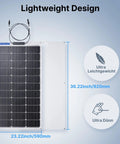 100W 12V Flexible Solar Panel For Off Grid Rigs And Marine Gear Ultra Flexible Monocrystalline Cell shown with dimensions