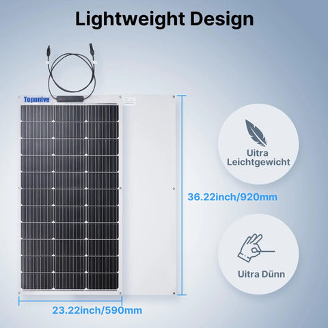 100W 12V Flexible Solar Panel For Off Grid Rigs And Marine Gear Ultra Flexible Monocrystalline Cell shown with dimensions