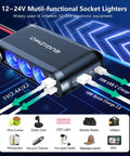 12V Car Lighter Socket Splitter With 7 Ports USB PD Type C 30W QC3 18W Quick Charge 3 Lighter Sockets 200W Total Eyelet Terminal Power Outlet Multi Port Car Charger For Fast On The Go Device Charging