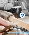 Top Shelf Curved Lathe Tool Rest Fits 1 Inch Post 11 Inch Span in use, showing smooth cuts on wood during lathe turning process.