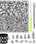 Punk Stud Kit For Leather And Clothing DIY Decor 480 Mixed Cone Spikes In 8 Sizes 100 Pyramid Spikes 50 Dome Spikes with Tools
