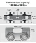 Detailed diagram of upgraded four wheel trolley assembly for stable load handling fits 1 5/8 inch or taller strut channel pack of eight